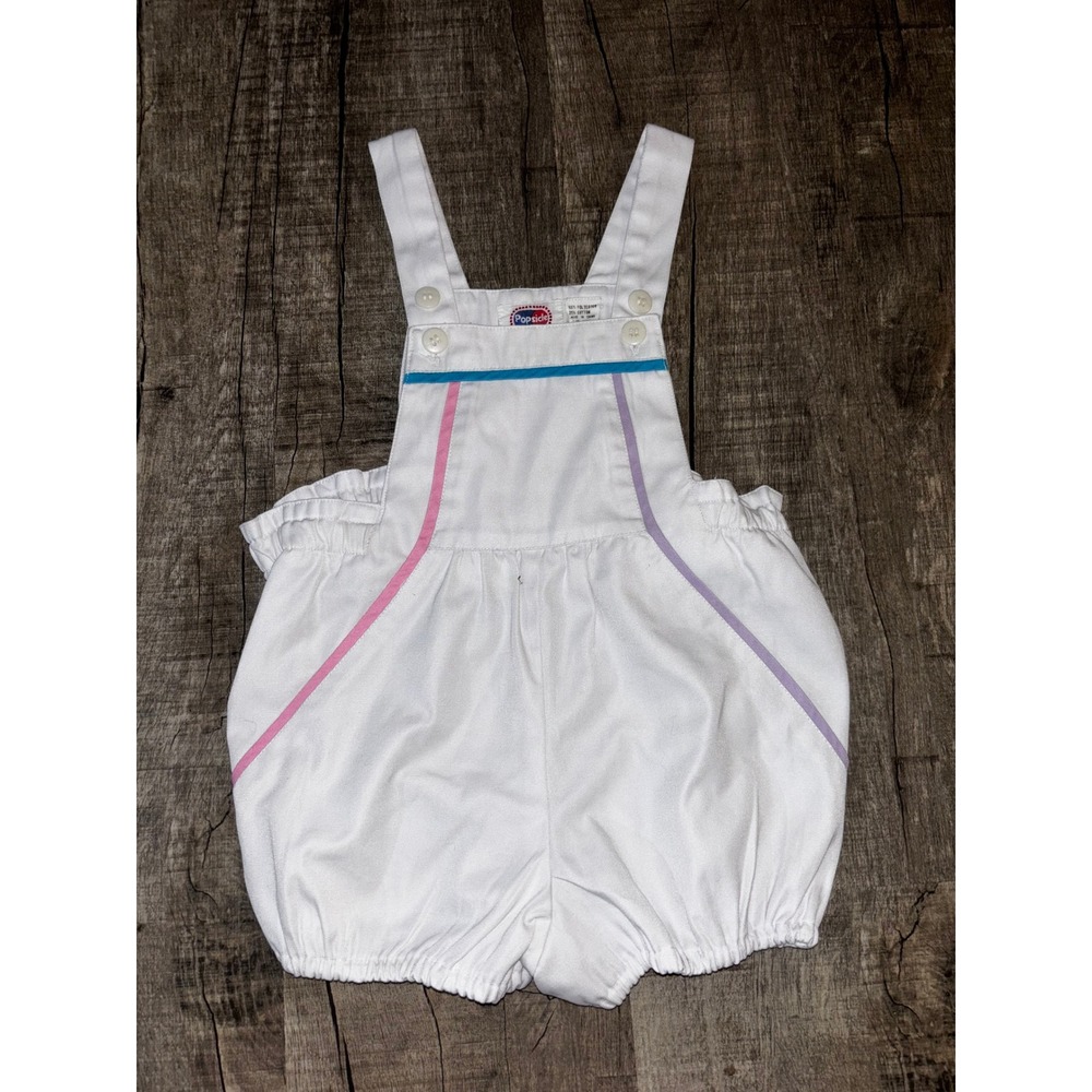 Vintage Popsicle Kids White Bubble Romper Overalls Pastel Trim Size 4
